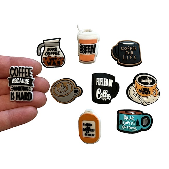 Accessories - Coffee themed shoe/croc charm 9 piece bundle NEW